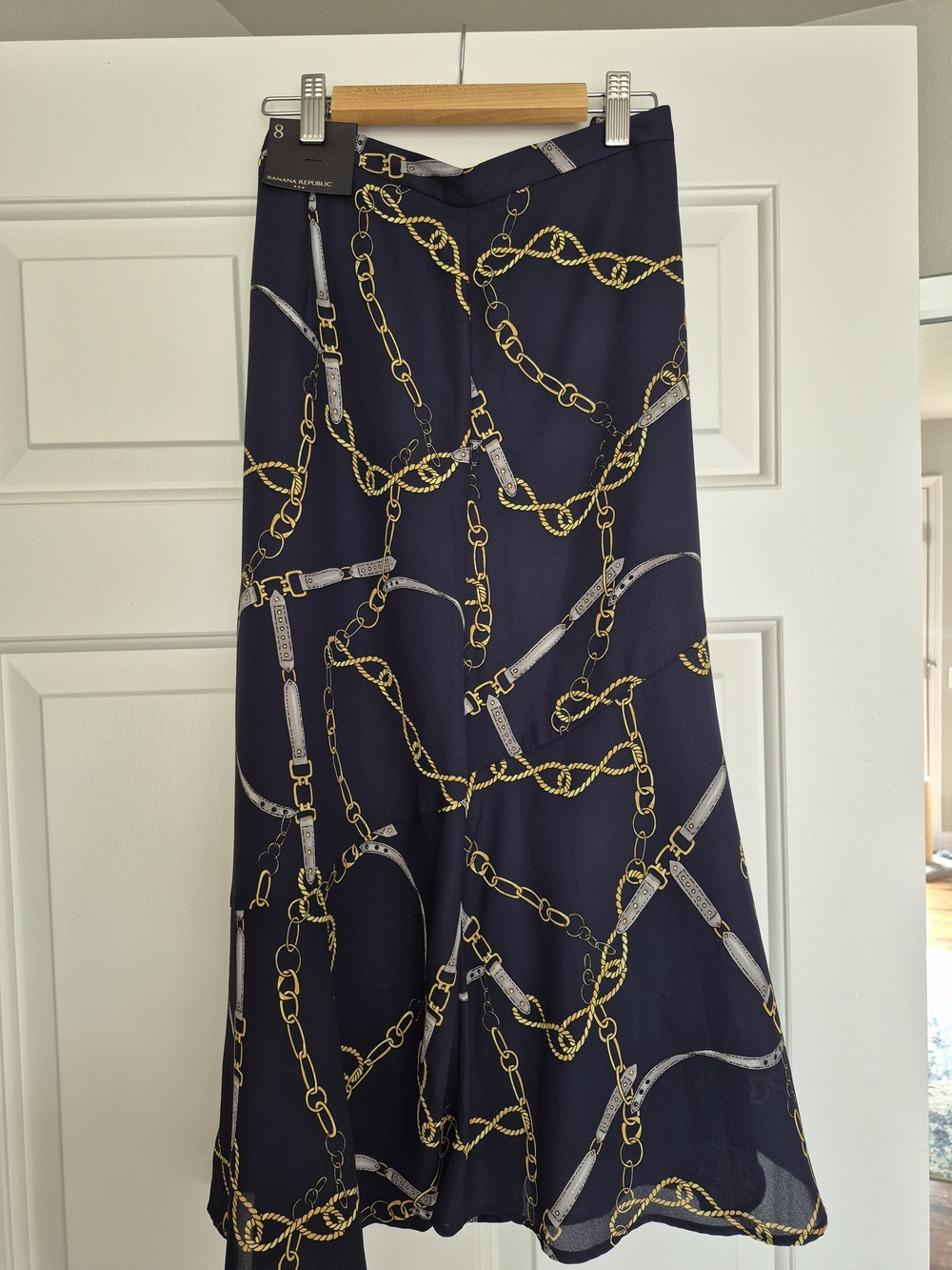 Banana Republic Navy Chain-Print A-Line Skirt